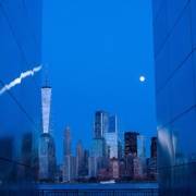 View of New York City through two buildings
